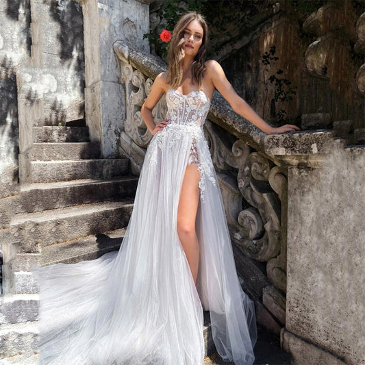 Women's Tube Top See-through High Slit Small Trailing Lightweight Wedding Dress
