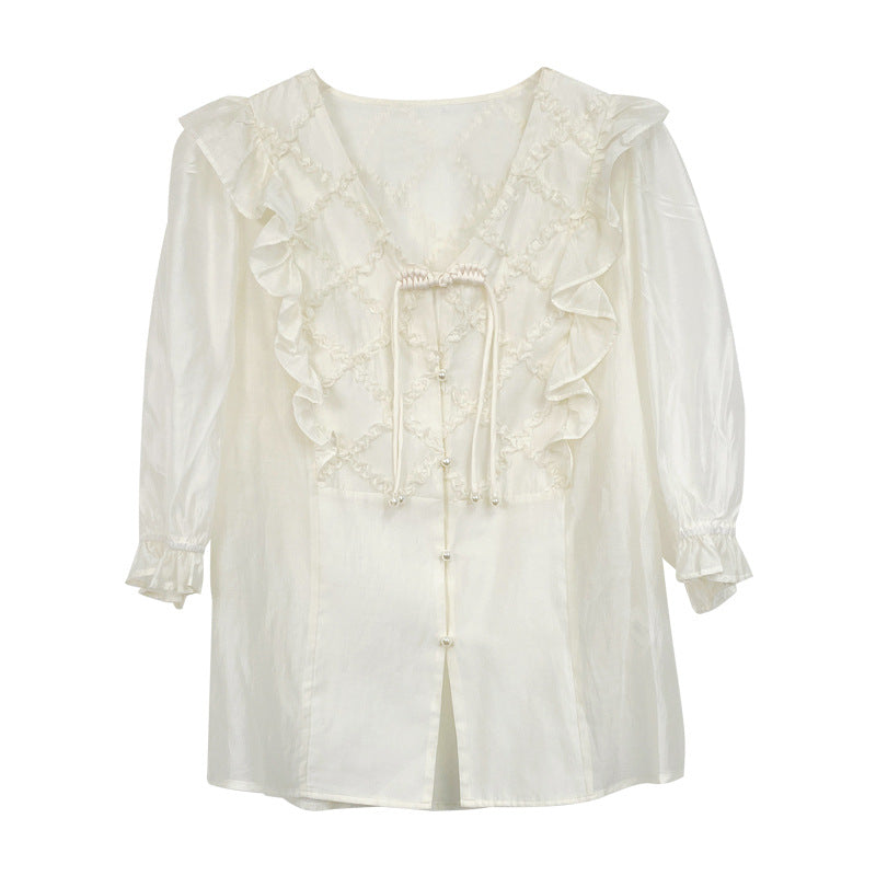 Artistic Women's Clothes Tencel Embroidered Shirt Women's Thin