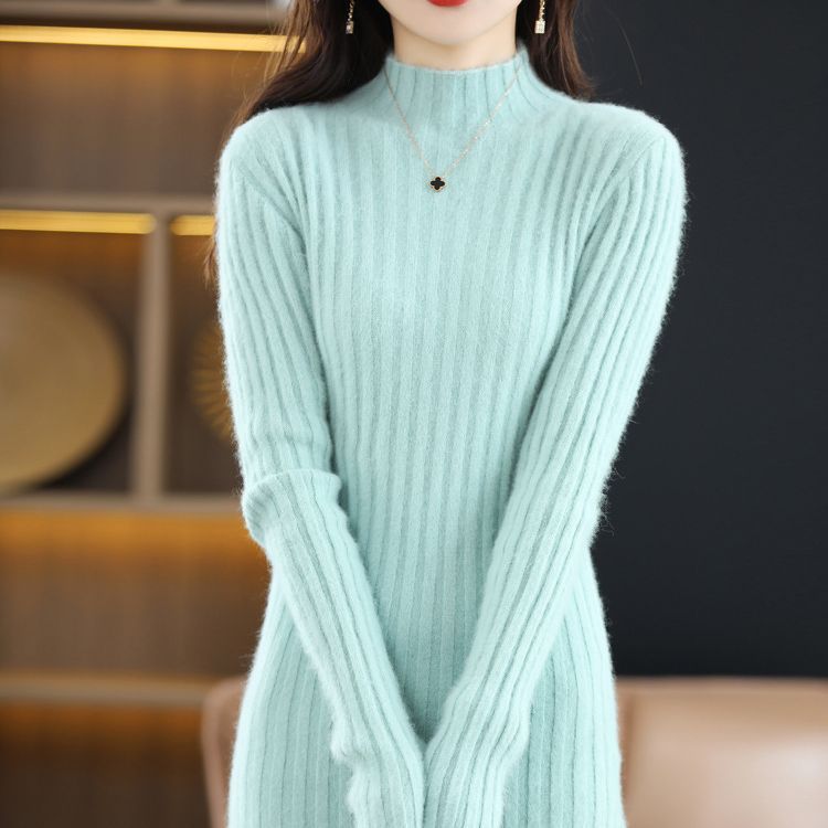 Autumn And Winter Artificial Mink Cashmere Sweater Women's Half Turtleneck Slim Fit Slimming