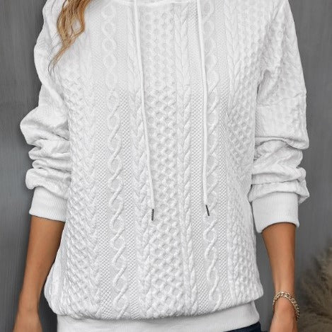 Plus Size Casual Jacquard Hooded Lace-up Long Sleeve Sweatshirt