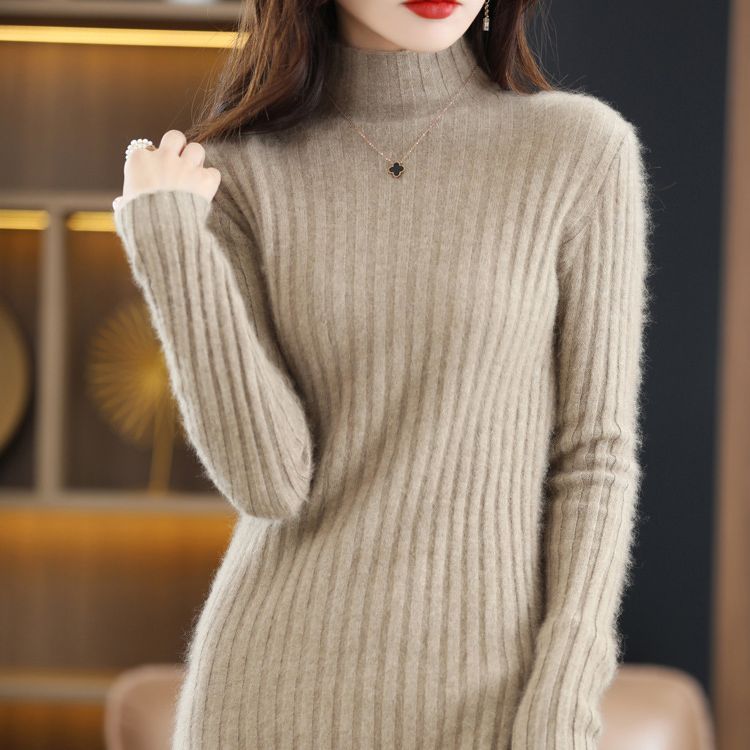 Autumn And Winter Artificial Mink Cashmere Sweater Women's Half Turtleneck Slim Fit Slimming
